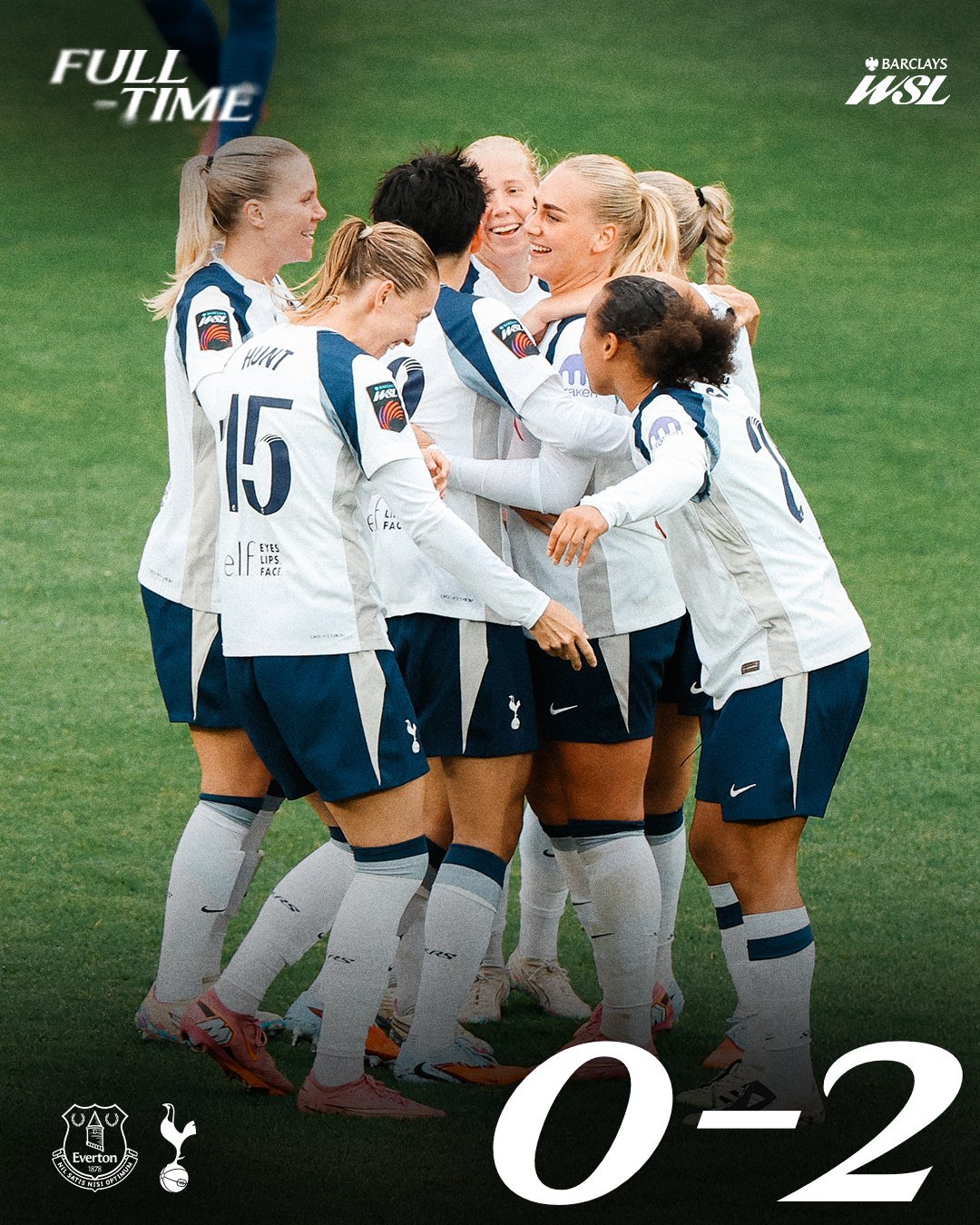 全场比赛结束，热刺女足客场2-0战胜埃弗顿，取得英超两连胜！第28分钟坦德伯格助