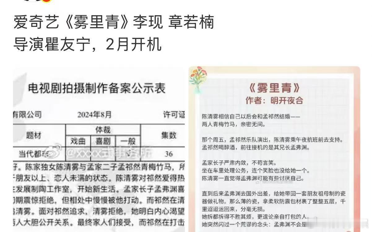 李现章若楠雾里青网传李现章若楠合作雾里青网传李现章若楠合作雾里青，期待，