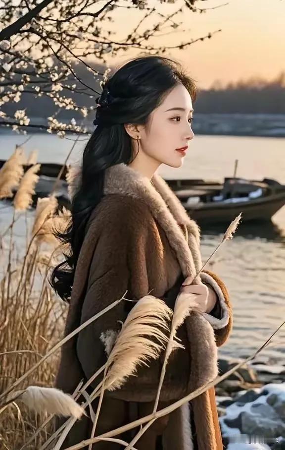 瑟瑟风吹江畔苇，
盈盈雪落岸边梅。
孤舟静卧斜阳里，
鱼翁闲钓寒江雪。