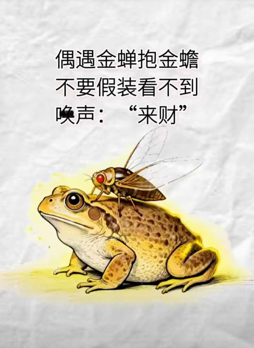 刷到金蝉抱金蟾，可别滑走假装没看见！这简直是双倍的财运buff叠加——金蝉谐音“