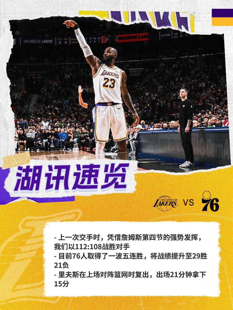 「湖讯速览」76人vs湖人 湖人国度