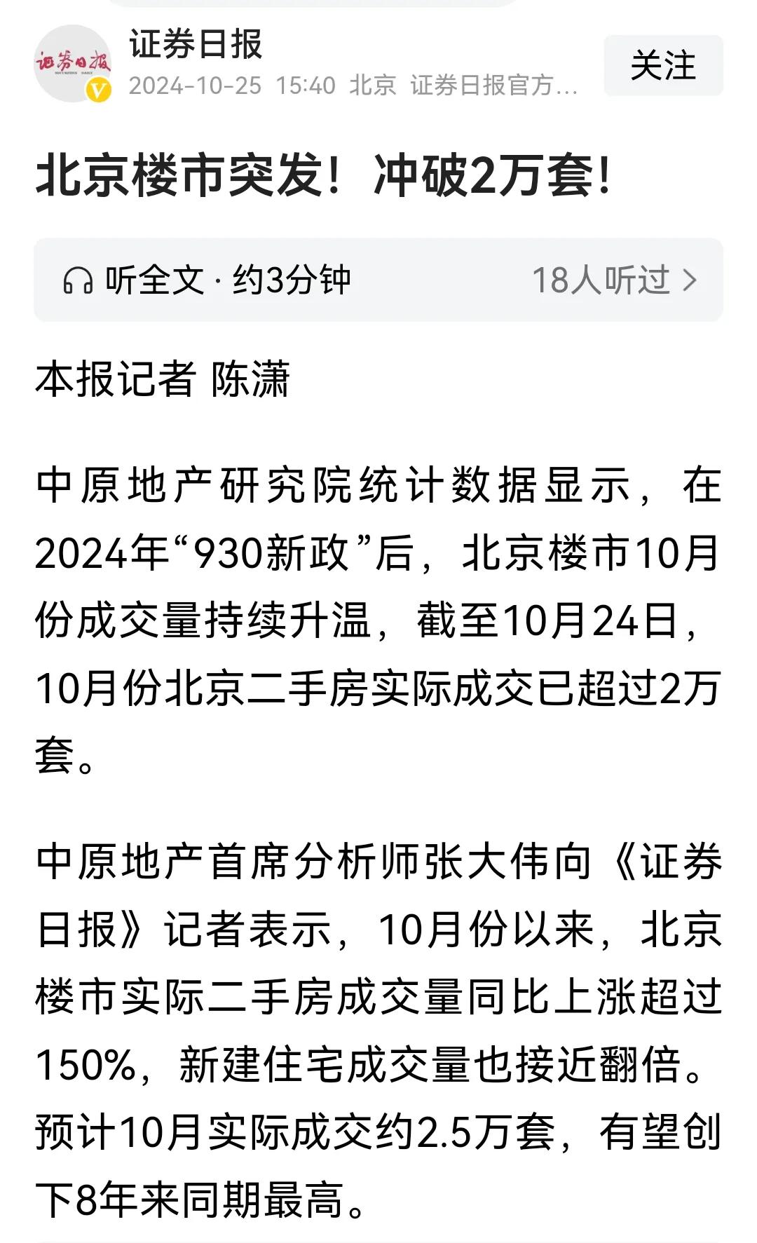 北京楼市有望创8年来同期最高，楼市真的回暖了！
10月前24天已成交2万套，这是