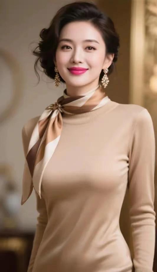 东方佳丽雅韵生，
优美沙巾显风情。
职场女性，现代雅韵。
职场之花，职场华章。