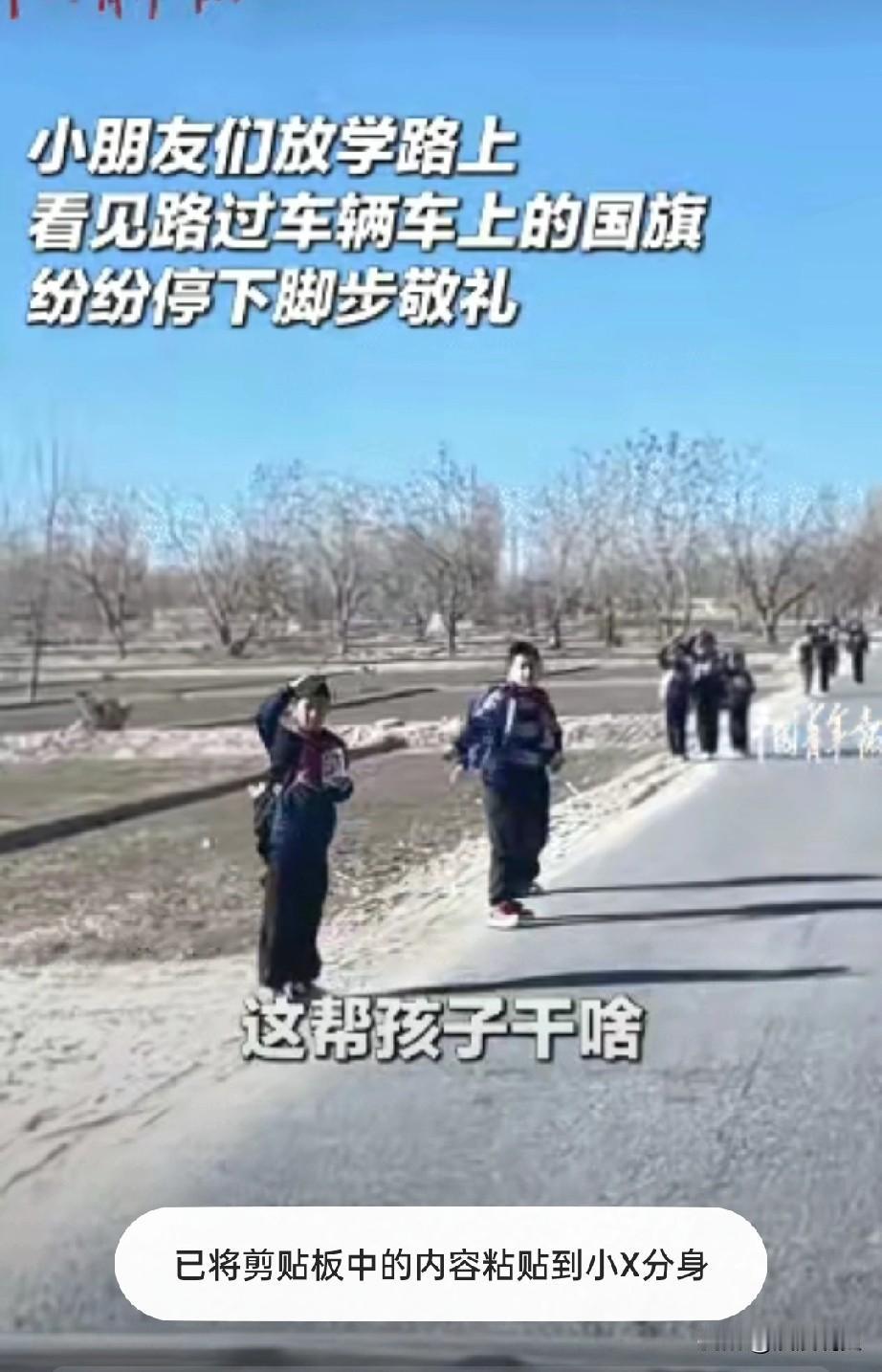 “被人民日报点赞了！”新疆一男子开车回家，遇到一群小学生，突然朝他的车敬礼，他很