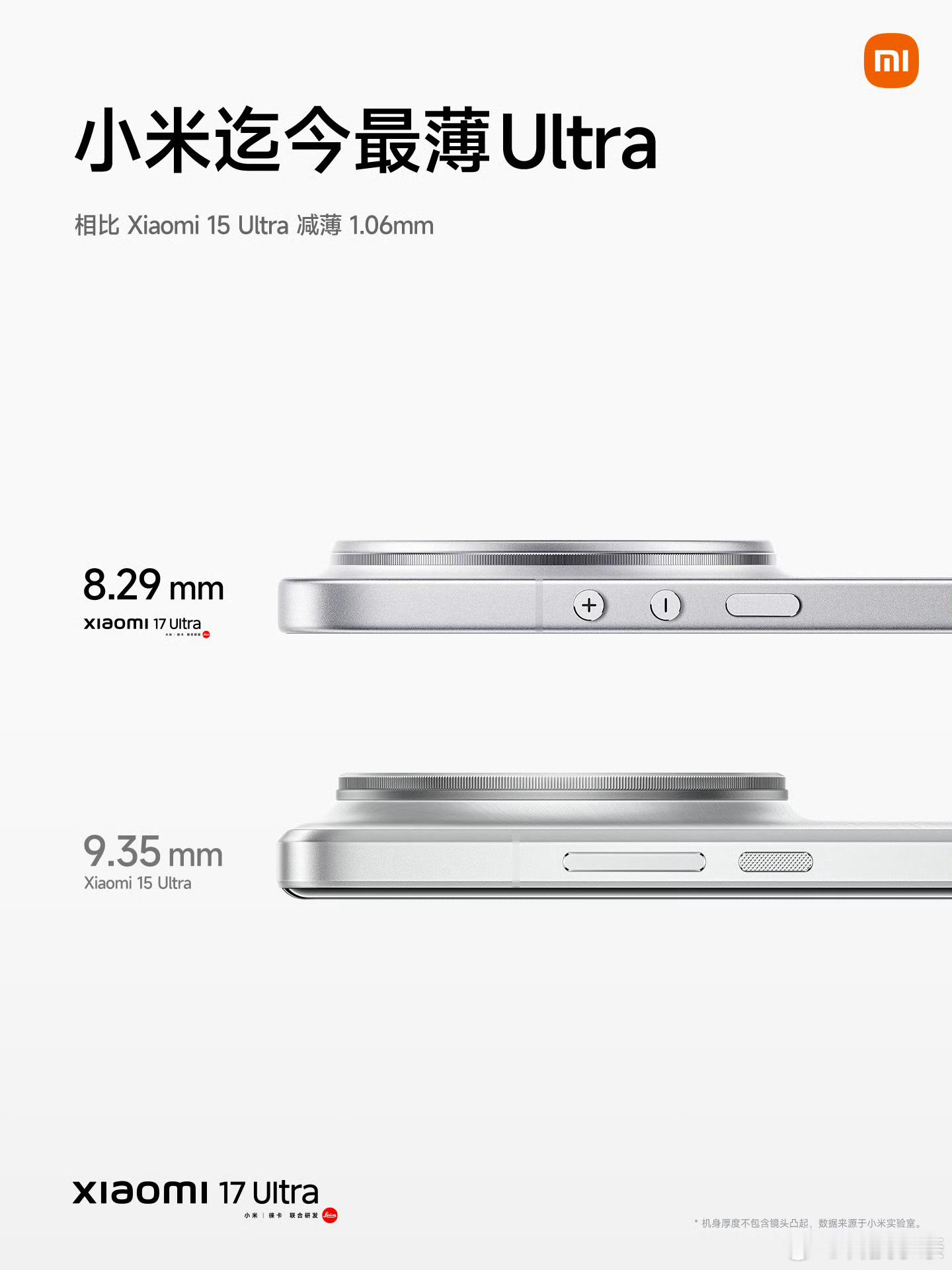 的确是小米迄今最薄的Ultra了，上代15Ultra还是9.35mm，这次17U