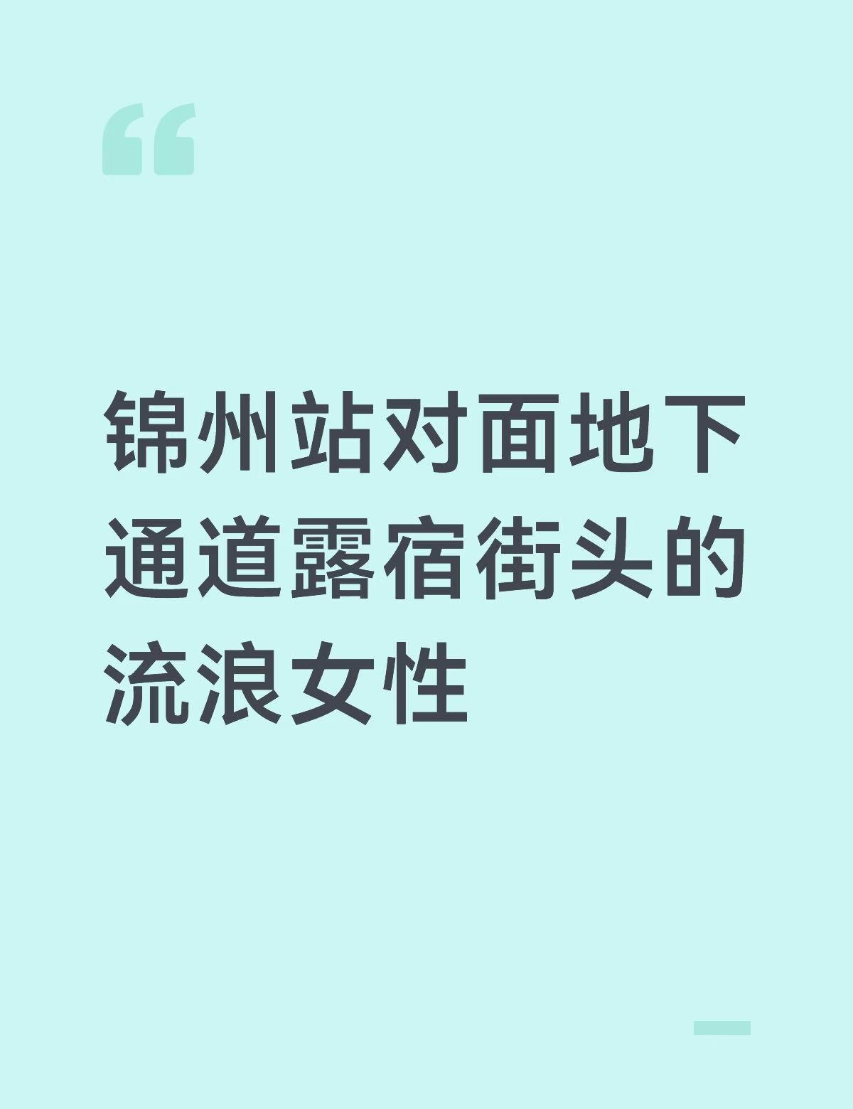 锦州站对面地下通道的流浪女性
在锦州站对面地下通道出口方向 连着两天到锦州办事 