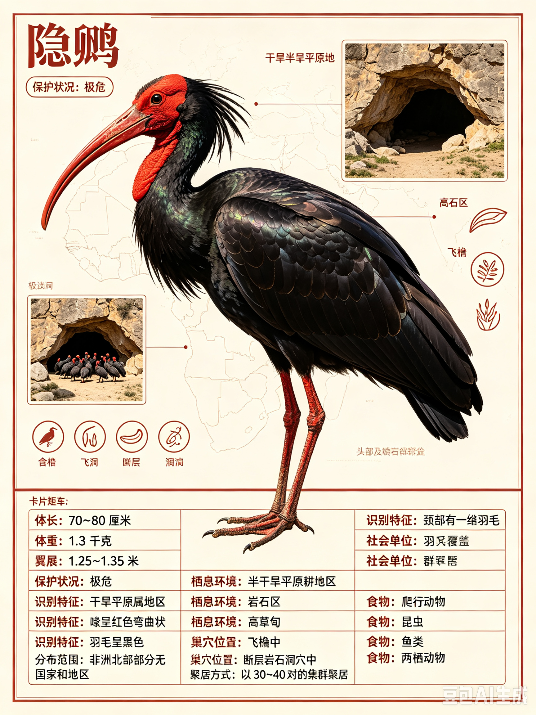 鸟类朋友图鉴 隐鹮体长：70~80 厘米体重：1.3 千克翼展：1.25~1.3