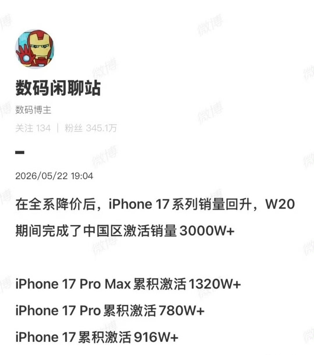 iPhone17系列中国销量破3000万台据第三方市场统计数据显示，iPhone