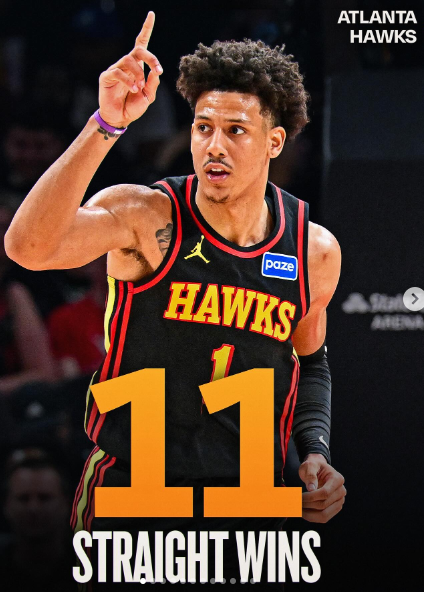 NBA官方：追逐连胜并延续至少赢9分的表现！老鹰目标12连胜