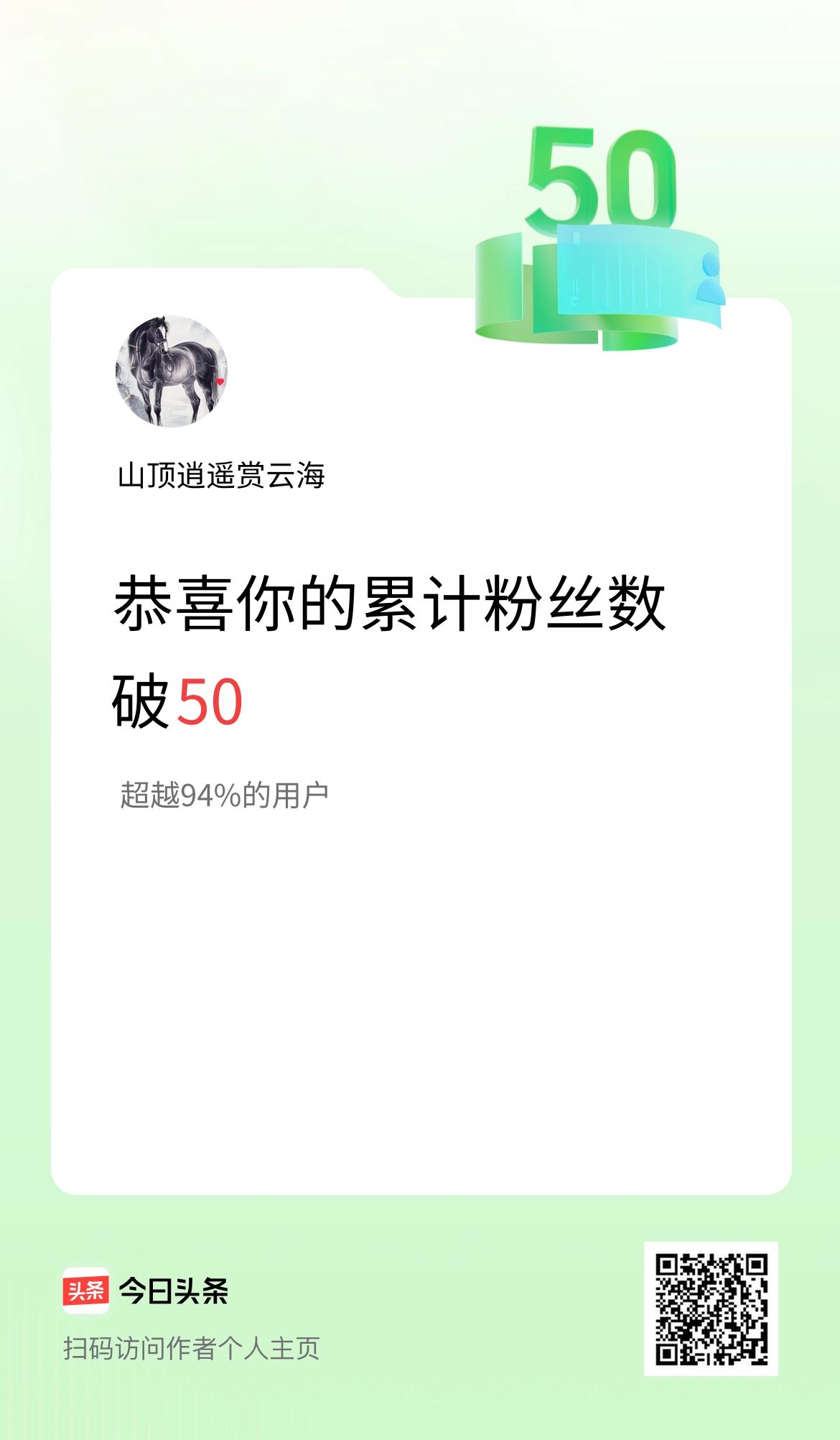 我在头条累计粉丝数破50啦！