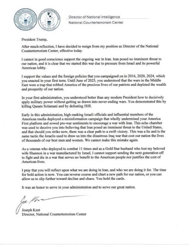 新闻快讯：美政府高官因对伊战争辞职
 
2026年3月17日21:50，时政博主