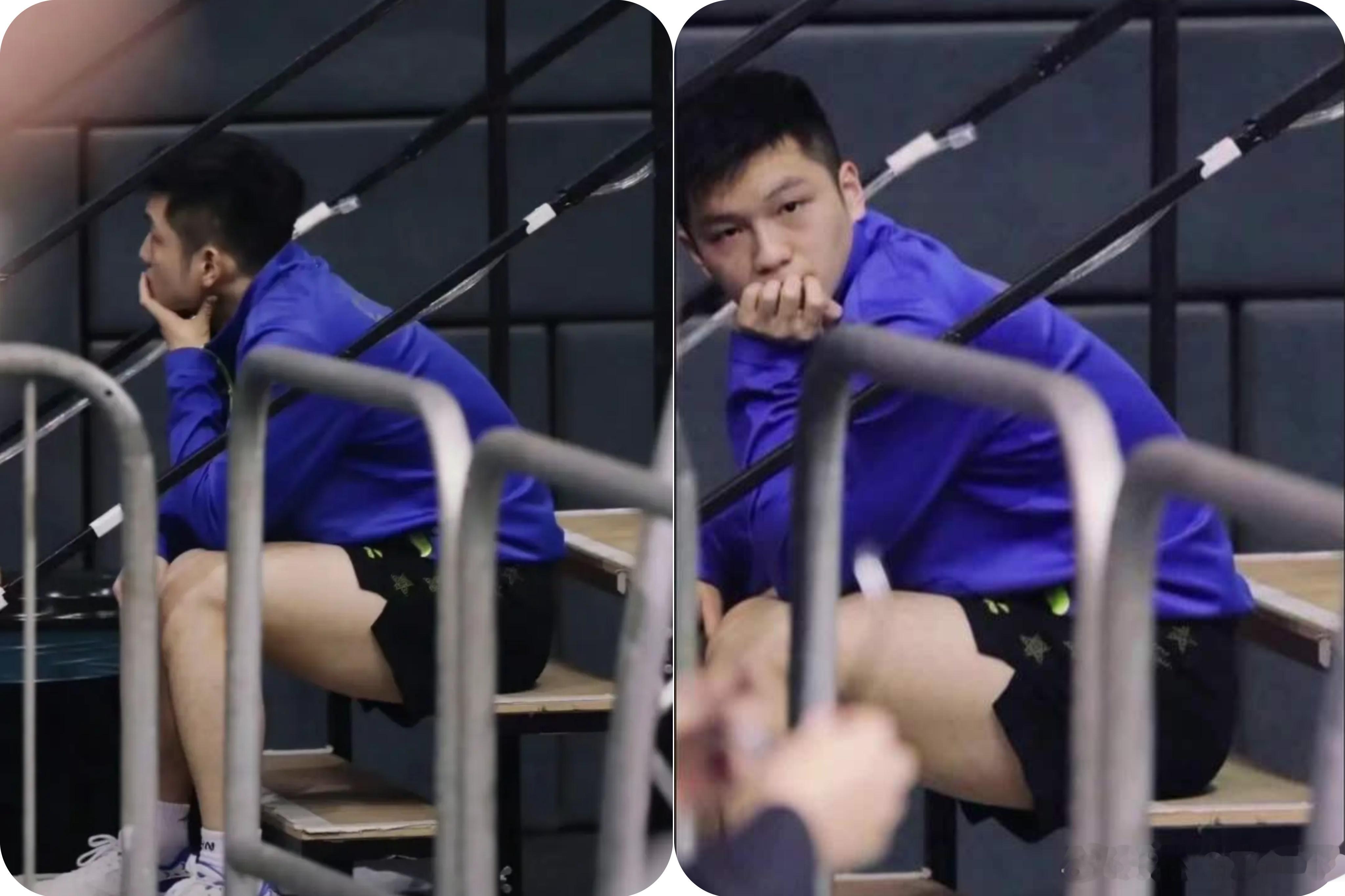 静静坐在台阶上的樊振东，回眸的那一瞬间戳到我了