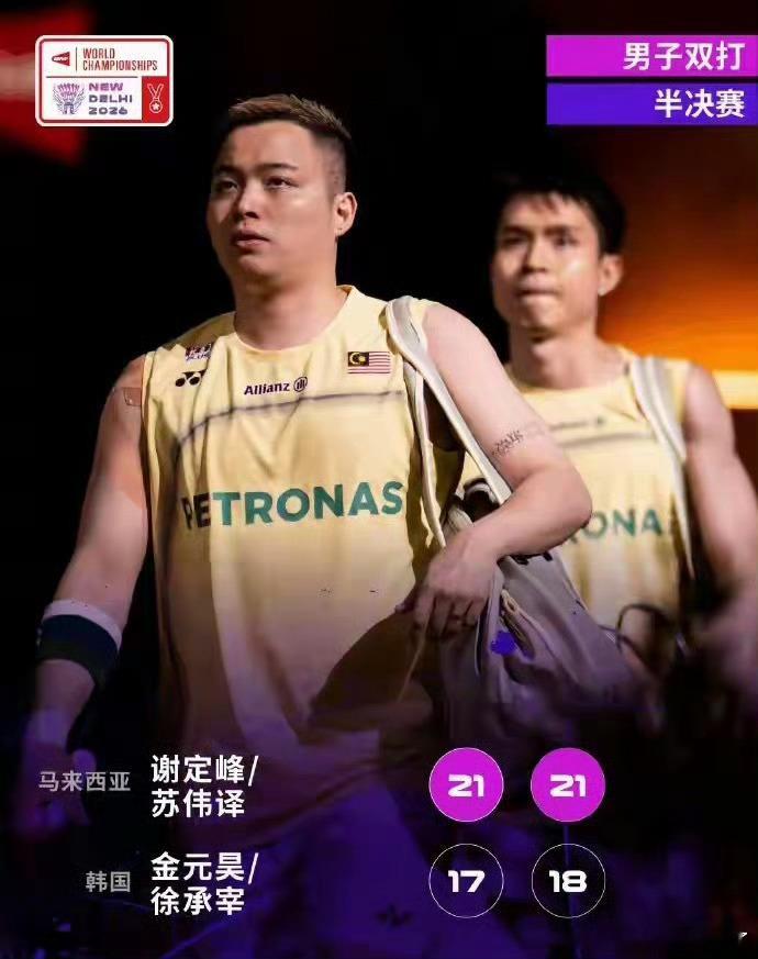 谢苏组合晋级羽毛球世锦赛男双决赛2026年世界羽毛球锦标赛男双半决赛，世界第四谢