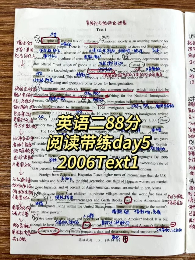 英语二88分丨阅读带练2006Text1❗❗