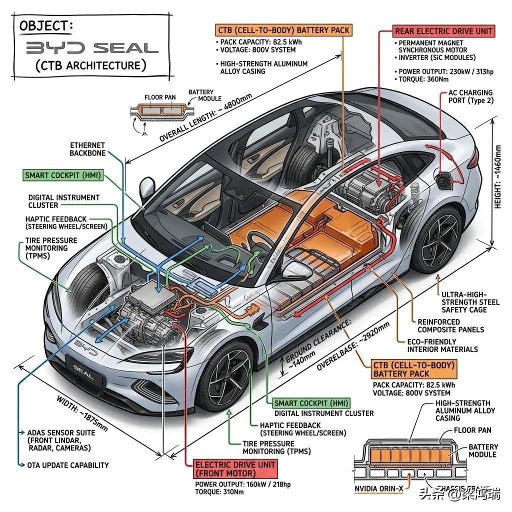 附图是一张关于 比亚迪海豹 (BYD SEAL) 采用的 CTB (Cell-t