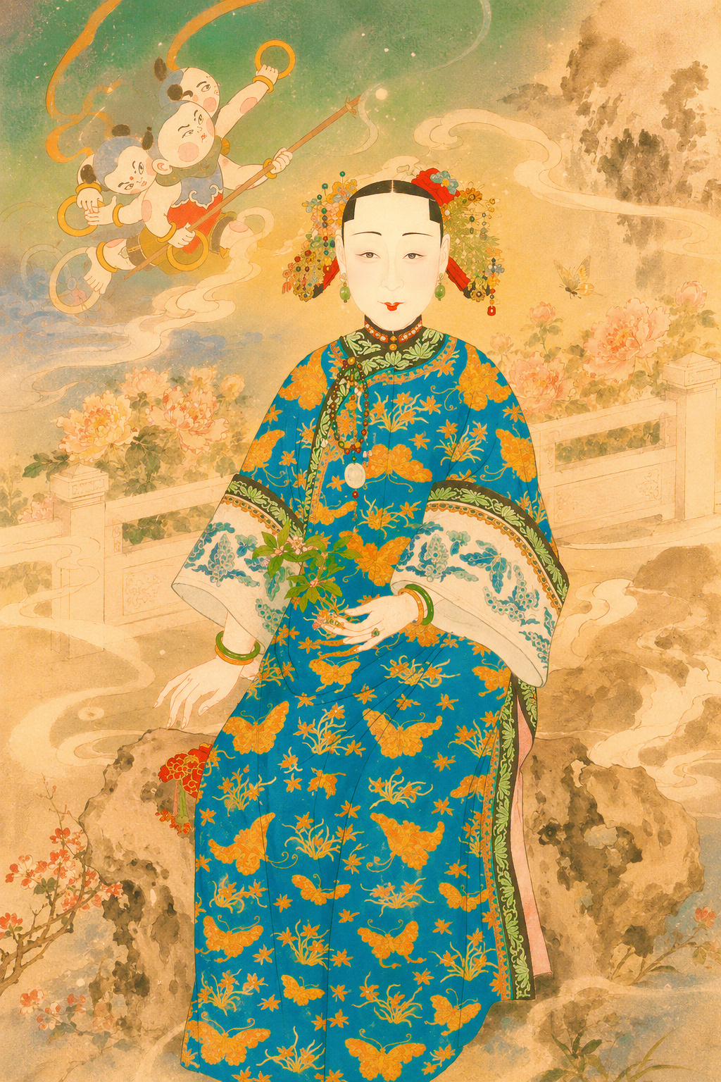 用AI复原了两张古画乾嘉知了头插满了鲜花💐 