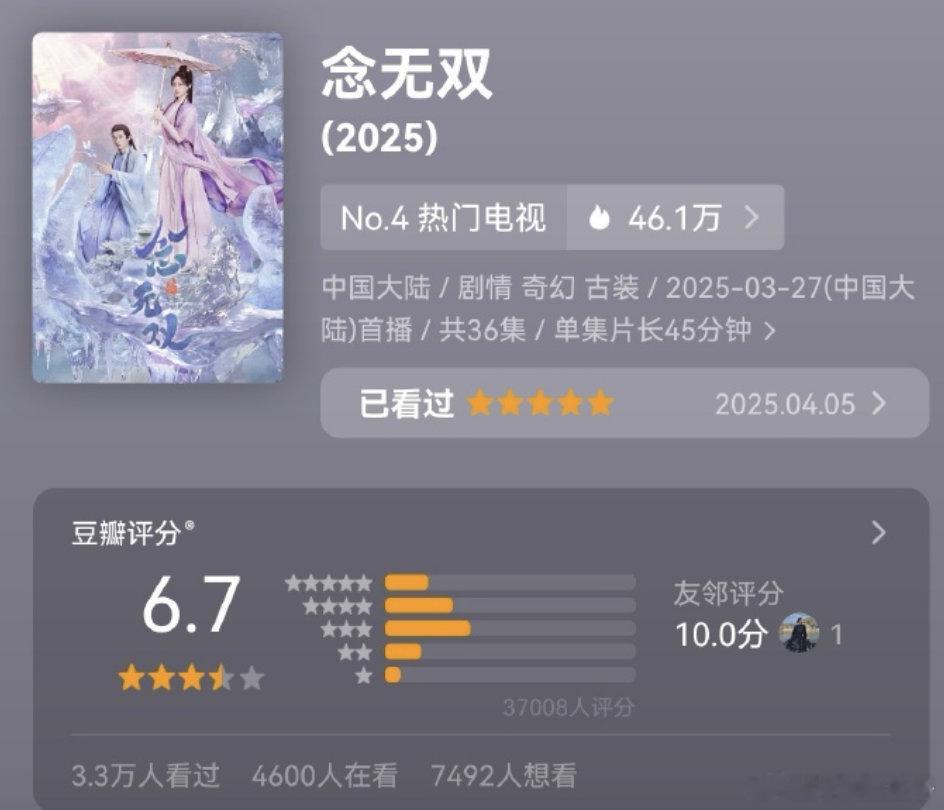 念无双真的被低估了，开始被黑yx带偏，后来一看，真好啊！剧情演员立意都是最好的 