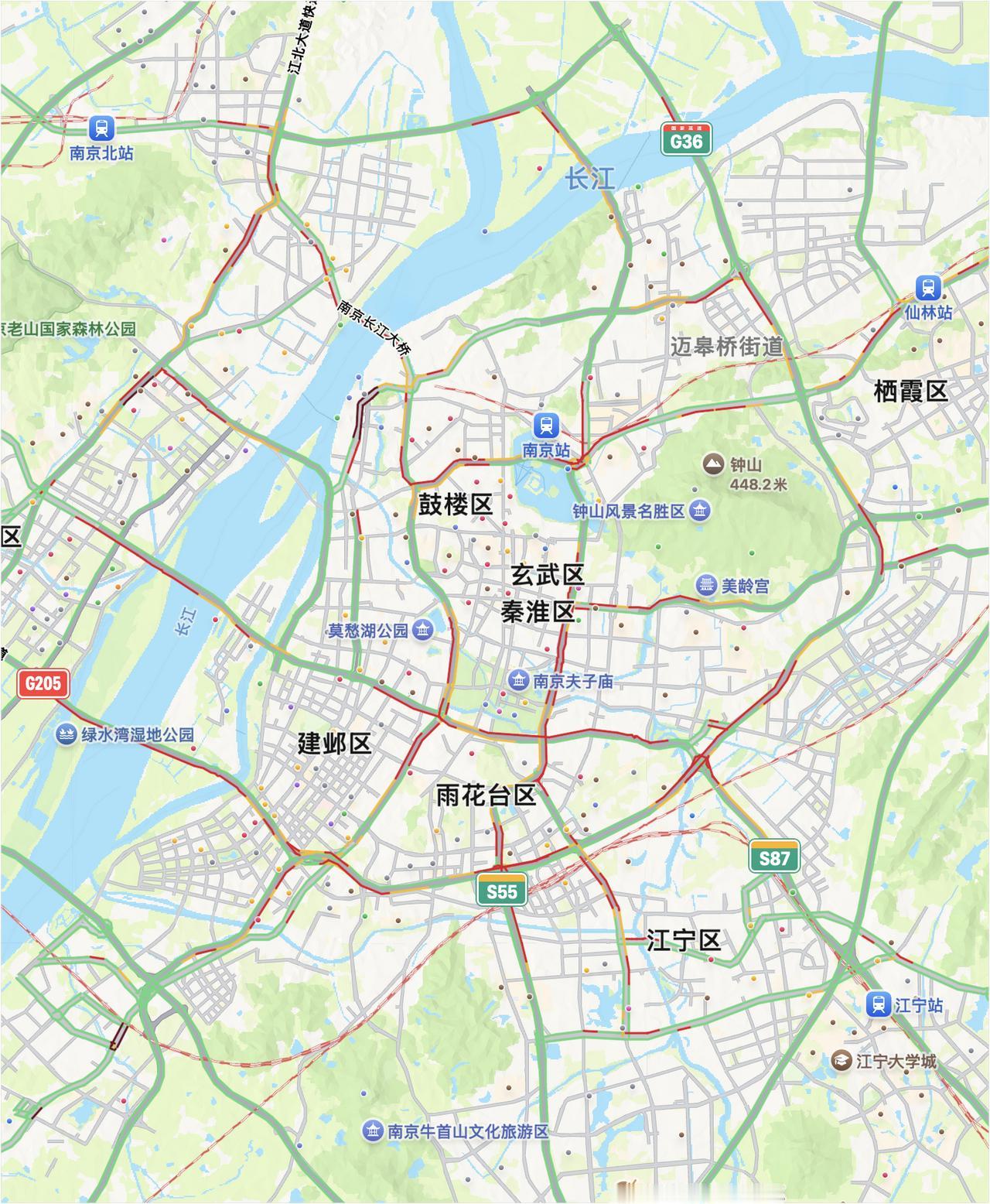 今天早上下雨，过江就不说了，内环南线几乎全线飘红，赛虹桥、双桥门、高桥门立交一个