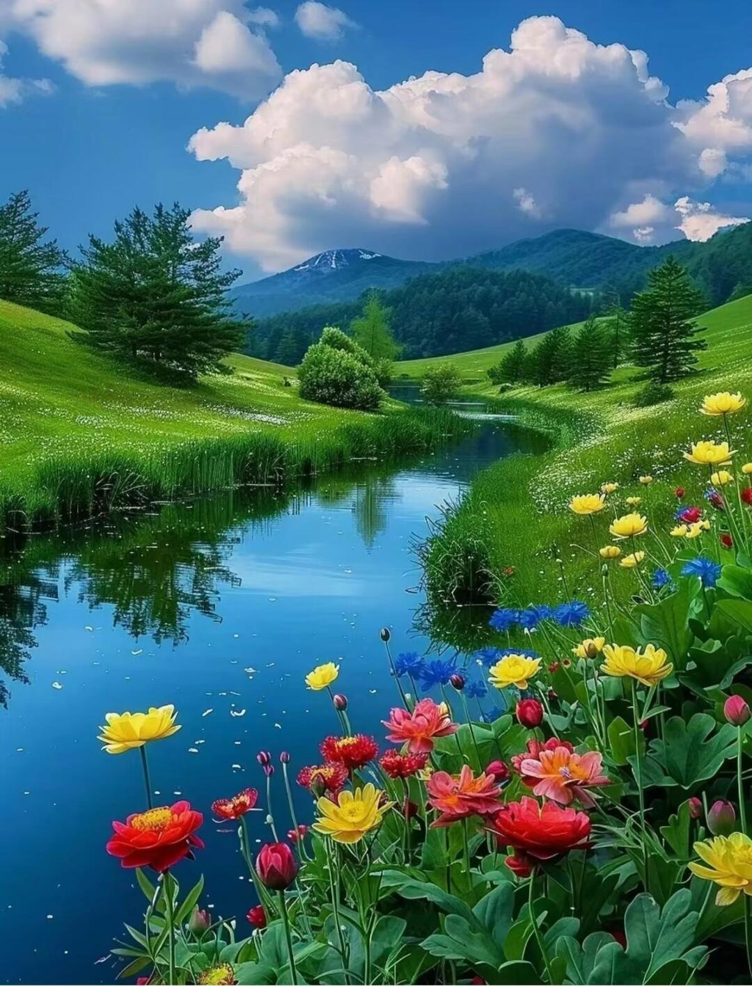 上联:山上芳草绿;求下联人间春色浓