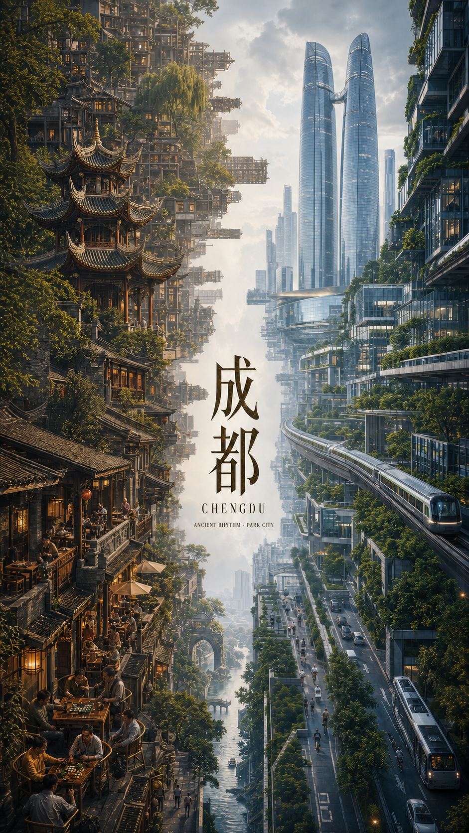聊聊ai 最近用ai作图上瘾，今天是成都车展第一天，来张刚做的城市海报吧