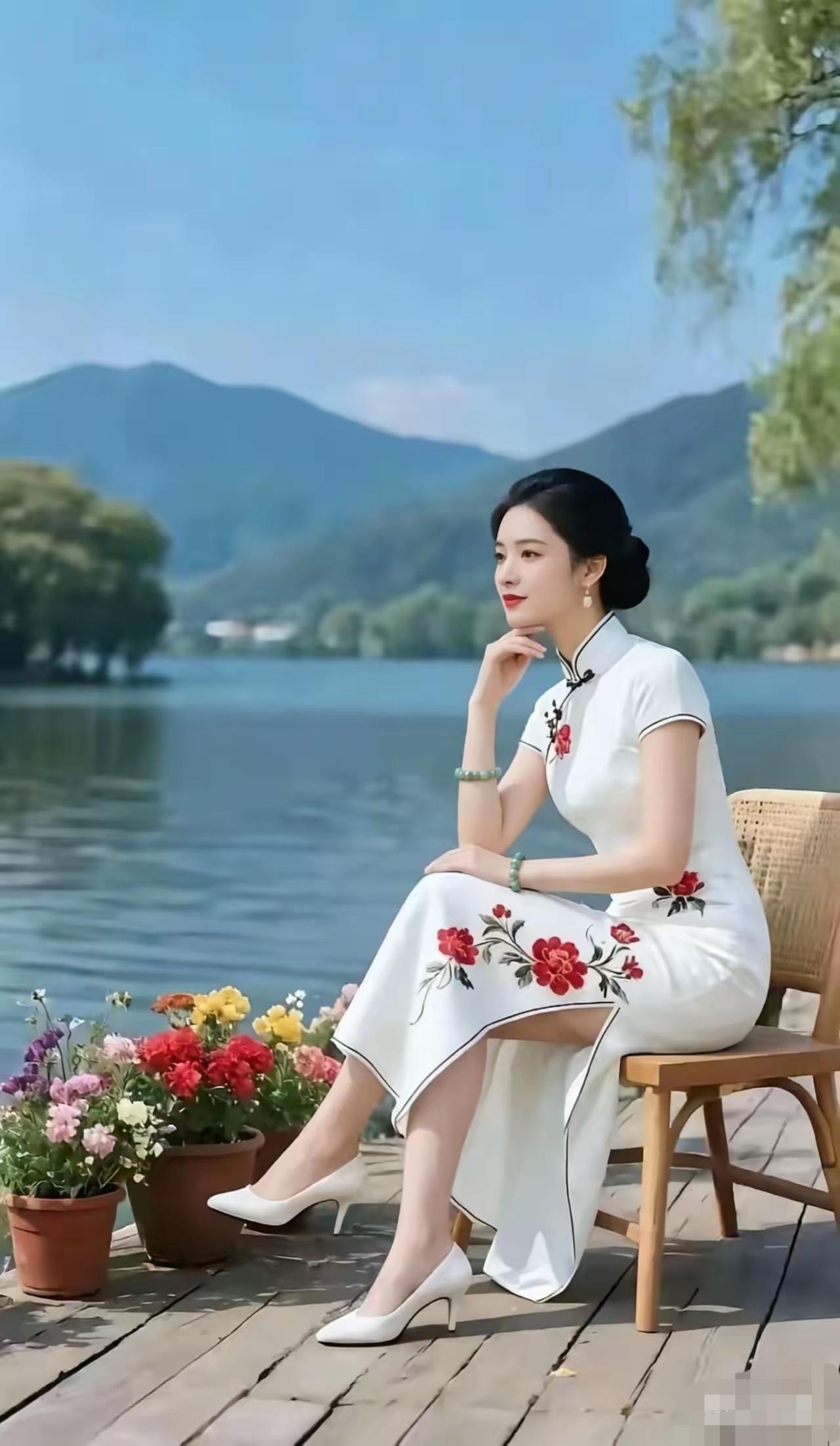 湖畔佳人思念家乡