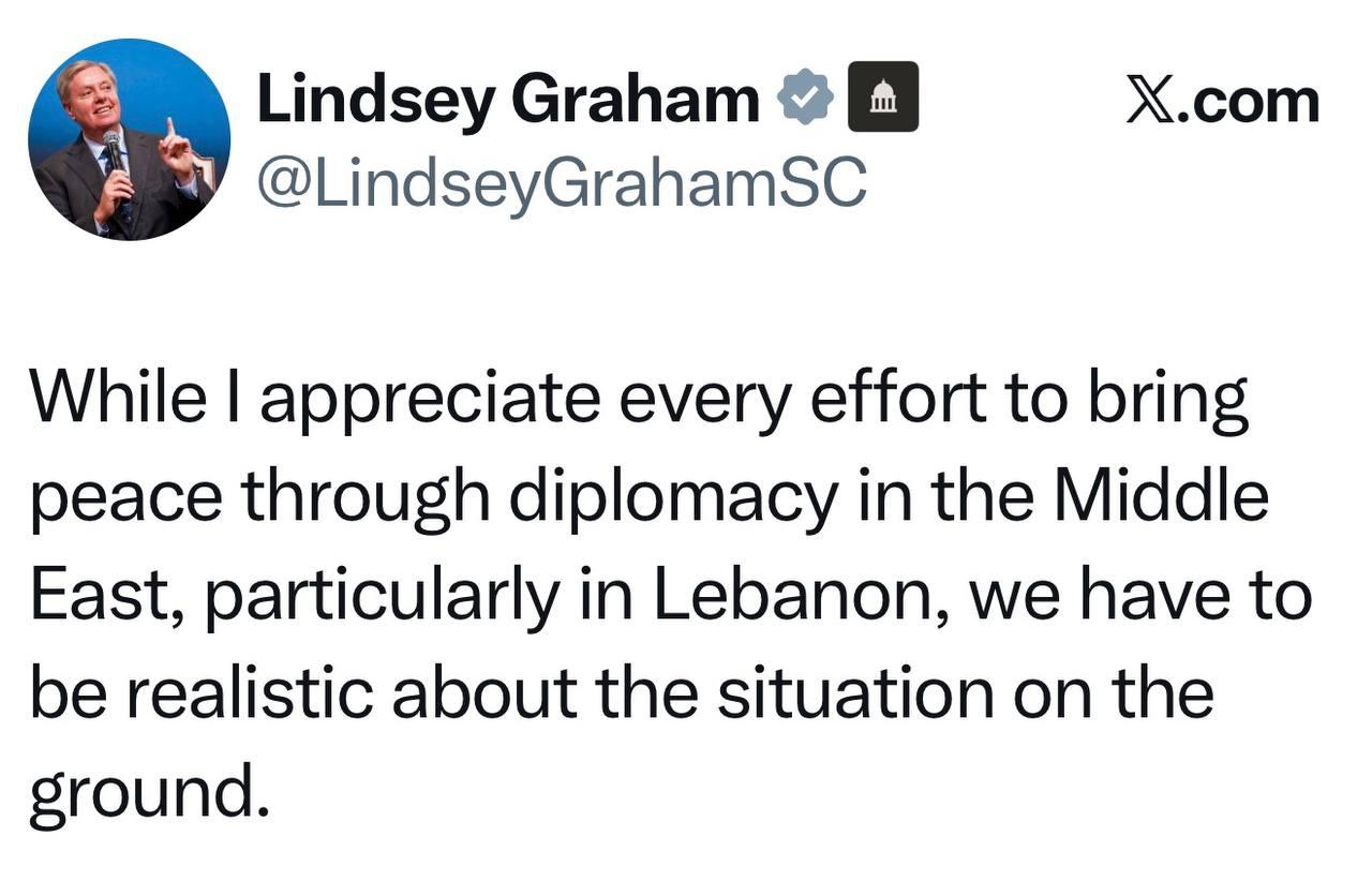 以色列和黎巴嫩刚达成10天停火，美国参议员格雷厄姆就出来划红线了。

他说得很直