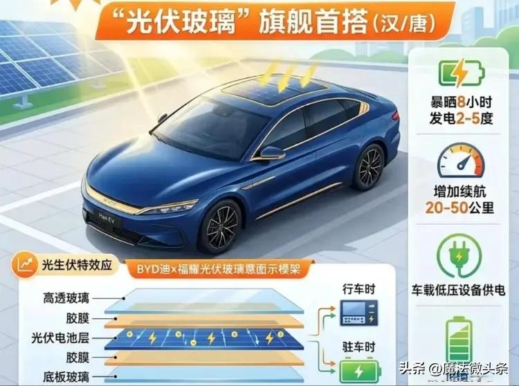 比亚迪搞“光伏车顶”？暴晒8小时，发电2-5度，汉唐车型首搭！比亚迪这波操作有点