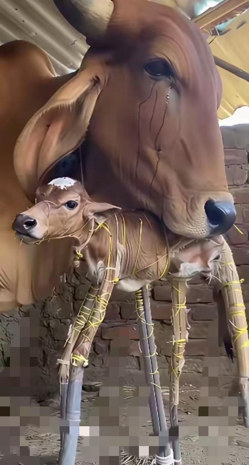 谁能想到，一头母牛的母爱竟能让人如此破防。
       自家母牛生下先天畸形、