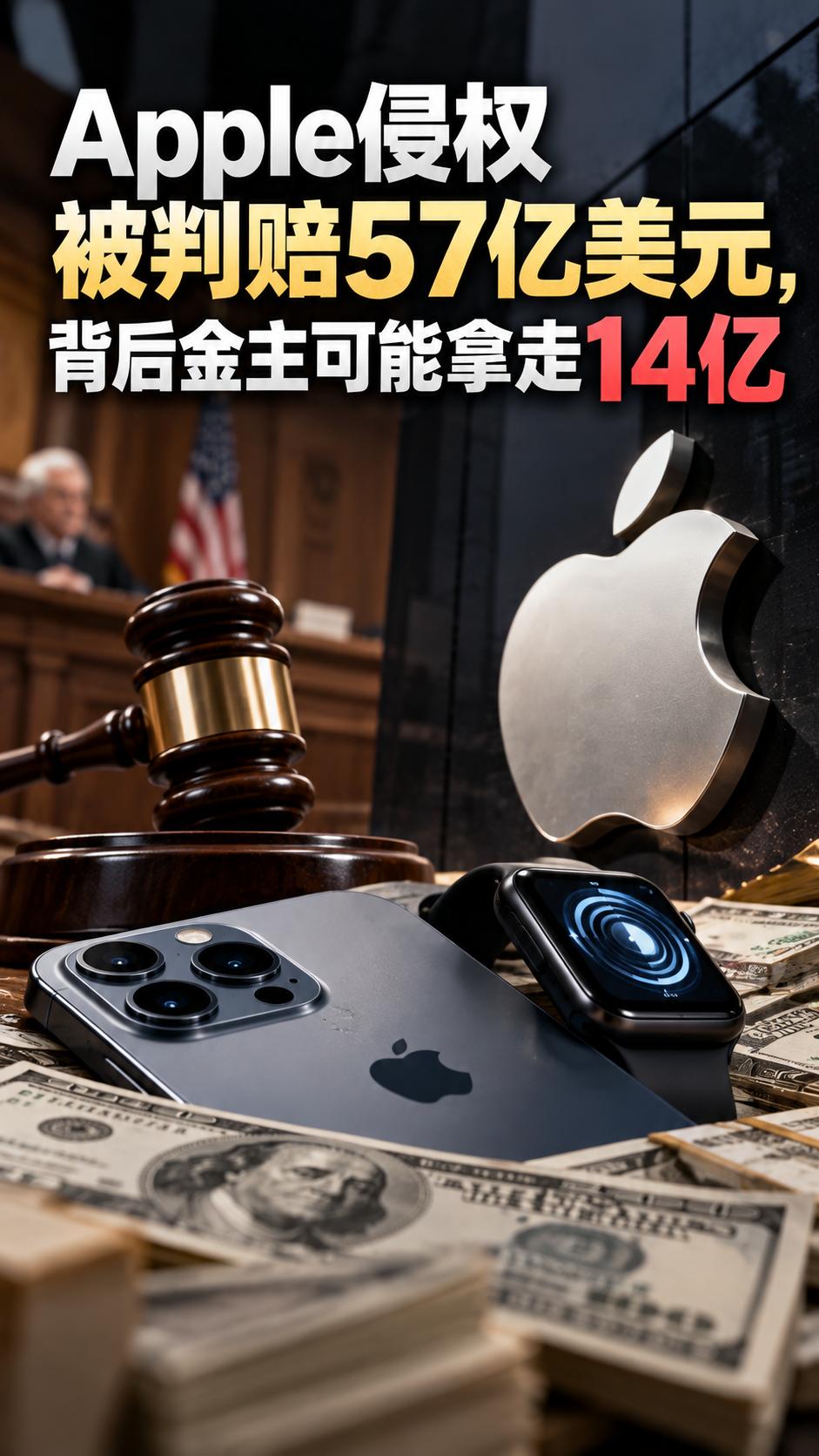 Apple侵权被判赔57亿美元，背后金主可能拿走14亿

美国圣迭戈一个联邦陪审