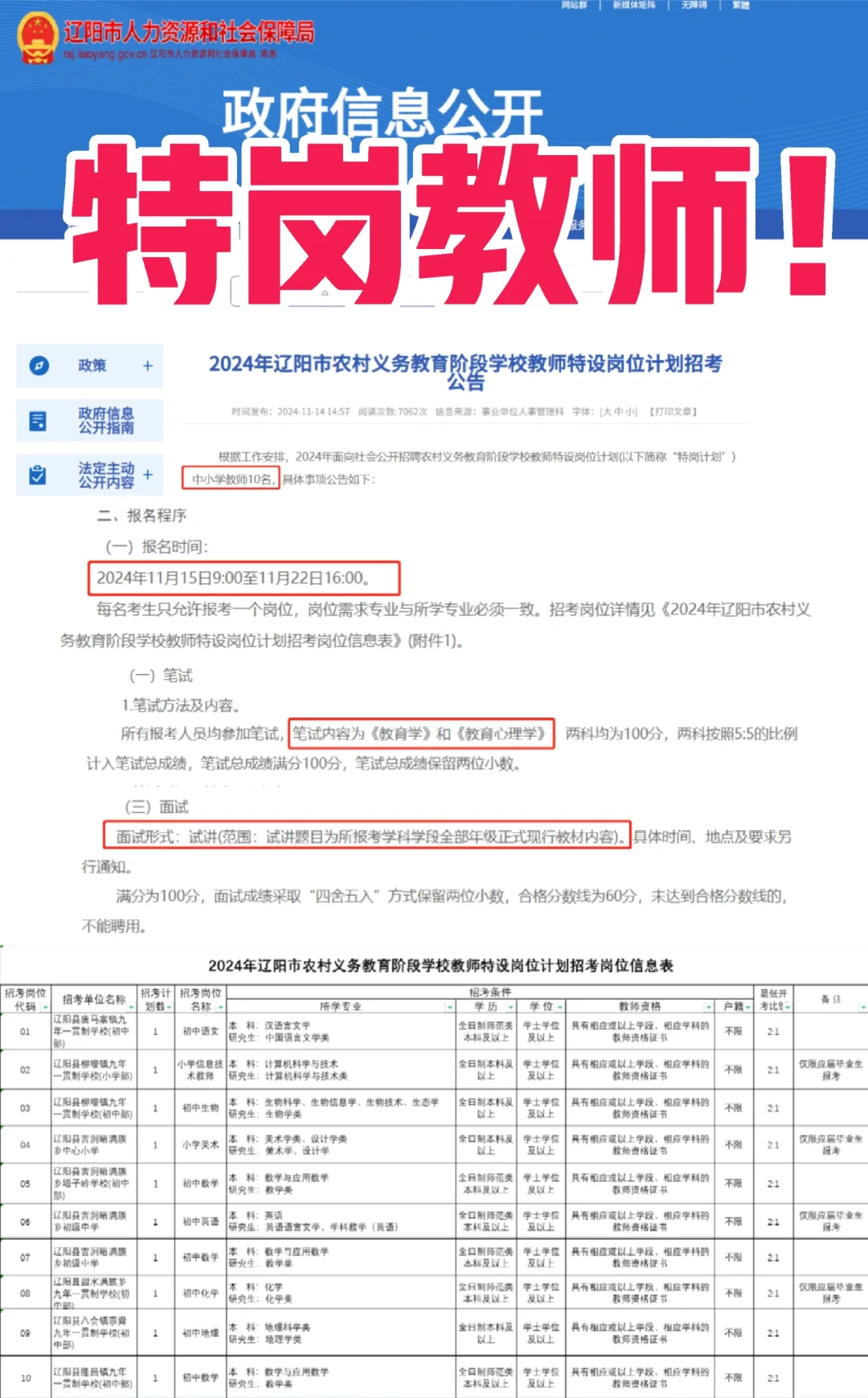 2024年辽阳特岗教师出公告了❗️