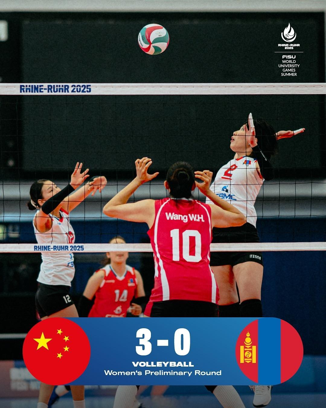 【2025年莱茵鲁尔大运会 女排小组赛：中国3-0蒙古】北京时间16日傍晚，德国