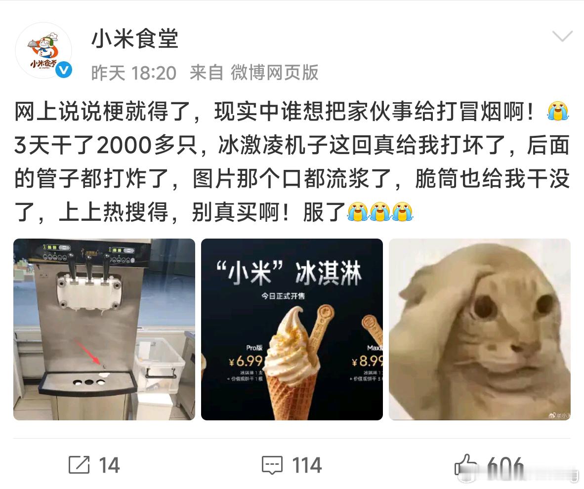 小米食堂冰淇淋机真的打冒烟了啊