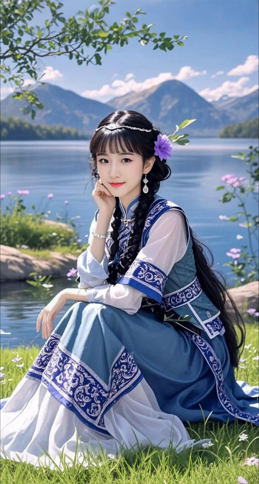 AI扩图 AI草原紫韵佳人