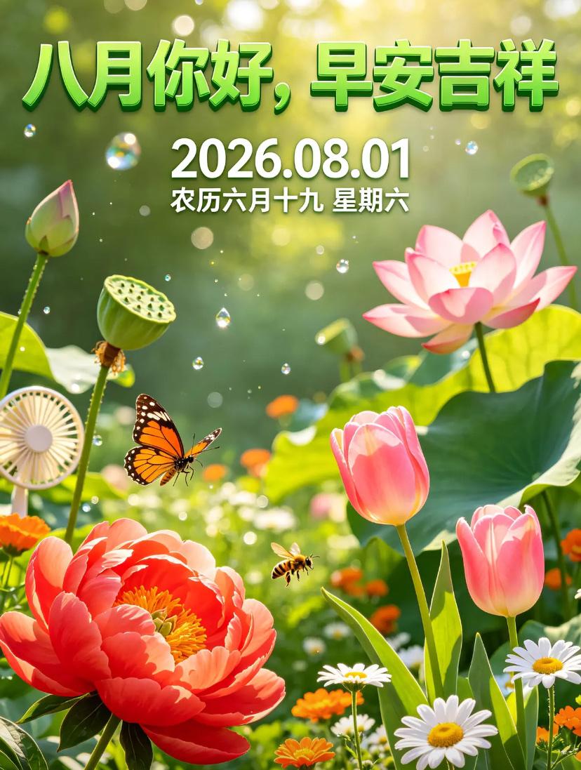 🌺2026./8月1日，八月启新程，周末享清欢🌺

🌴[福]今日八月第一天