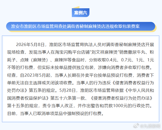 #刘文祥门店多收打包费被罚1千#【#官方通报刘文祥麻辣烫一店多收打包费#：责令改