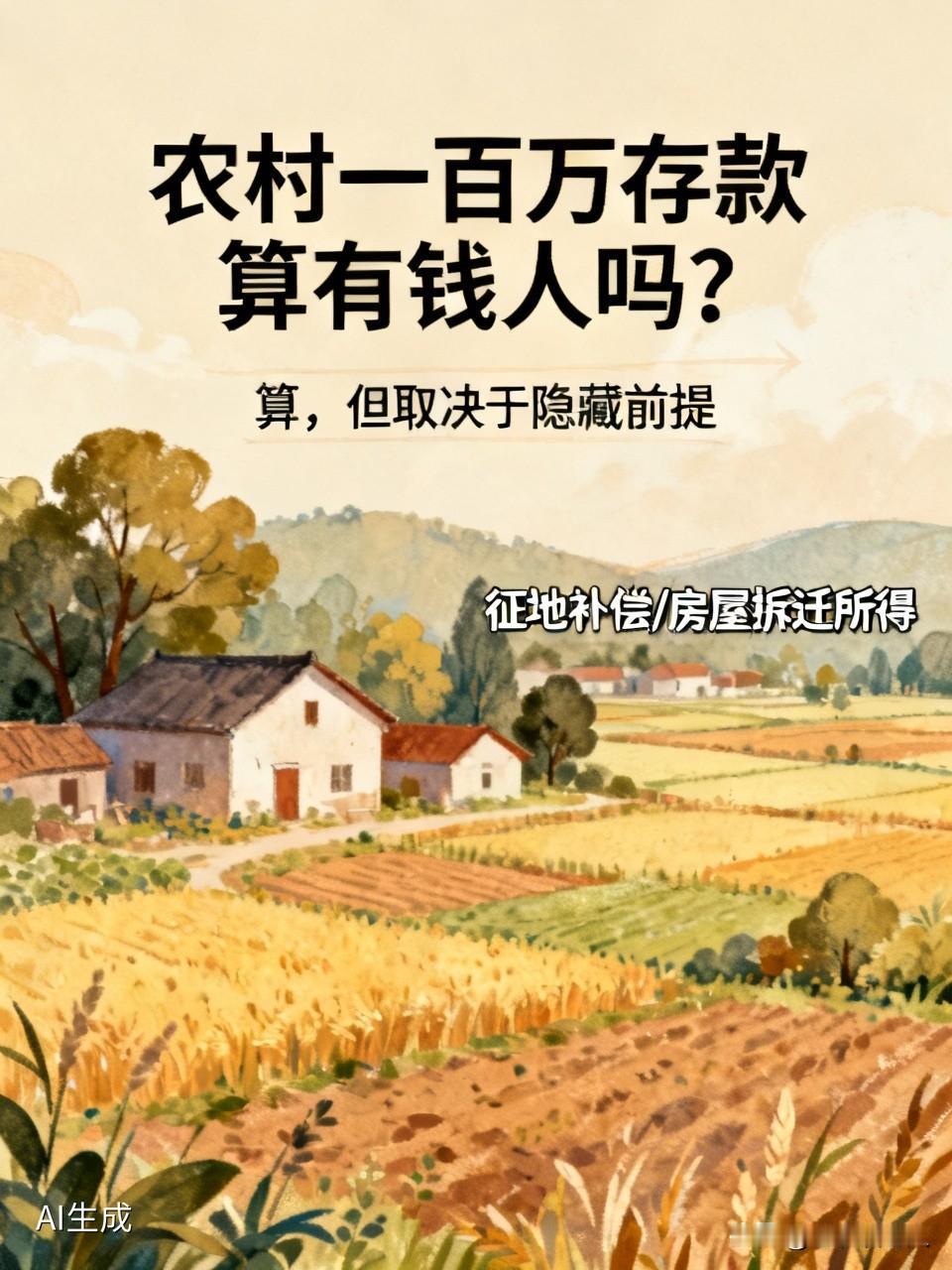 在农村，一百万存款算有钱人吗？

答案是：算，绝对算，但这笔钱的分量取决于一个隐