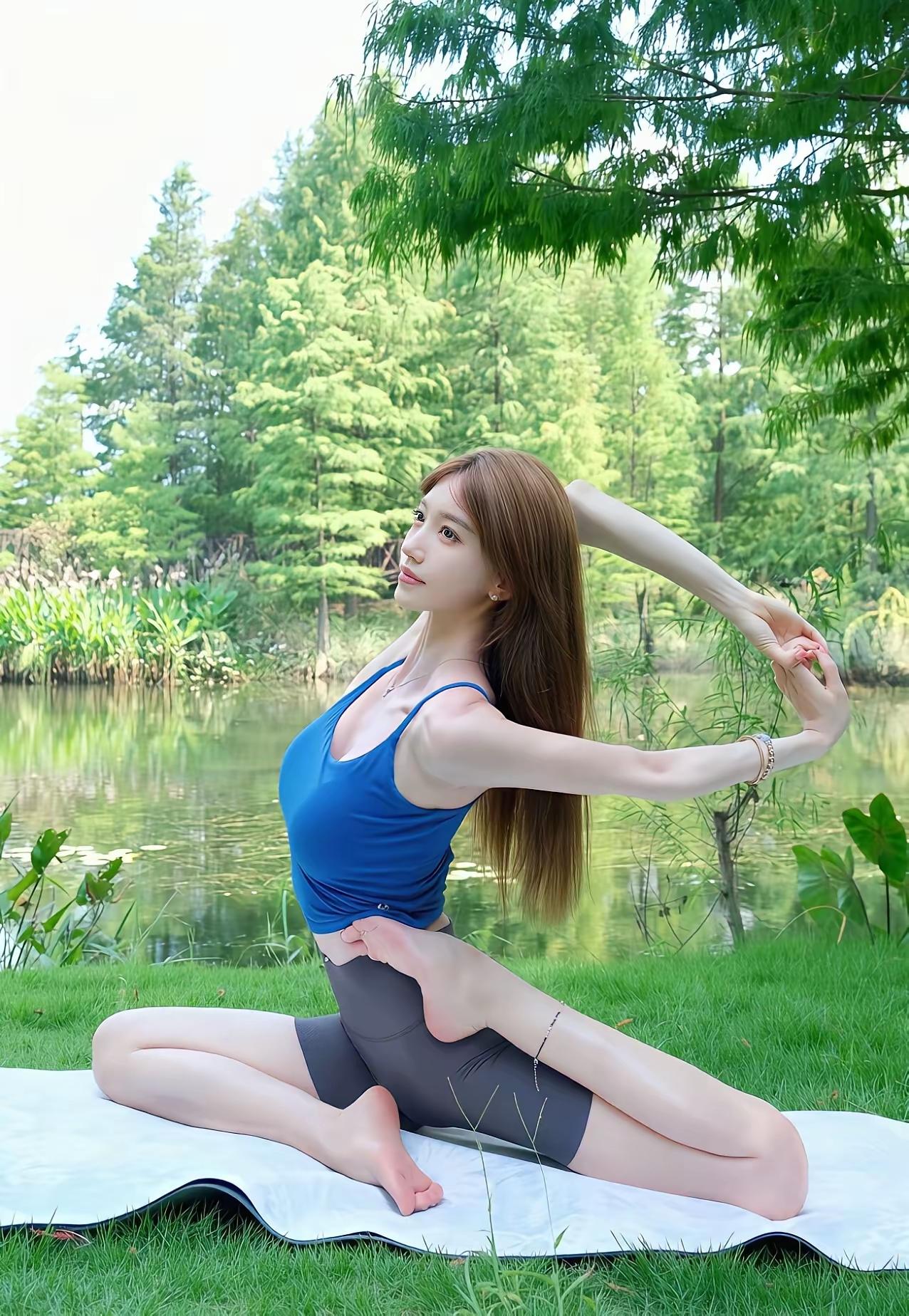 在绿意盎然的公园里，享受瑜伽的宁静与美好。🌿🧘‍♀️