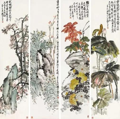 赵云壑，清末至新中国艺术巨匠，受吴昌硕影响大，花鸟画娇艳，山水雄浑，篆刻草书亦见