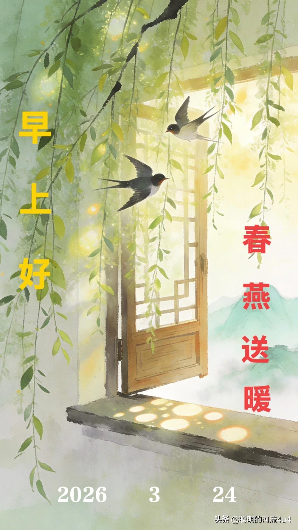 🍃🌷🌞🌿☕️💓🌷🌱
2026年三月二十四日
农历二月初六。
风把云