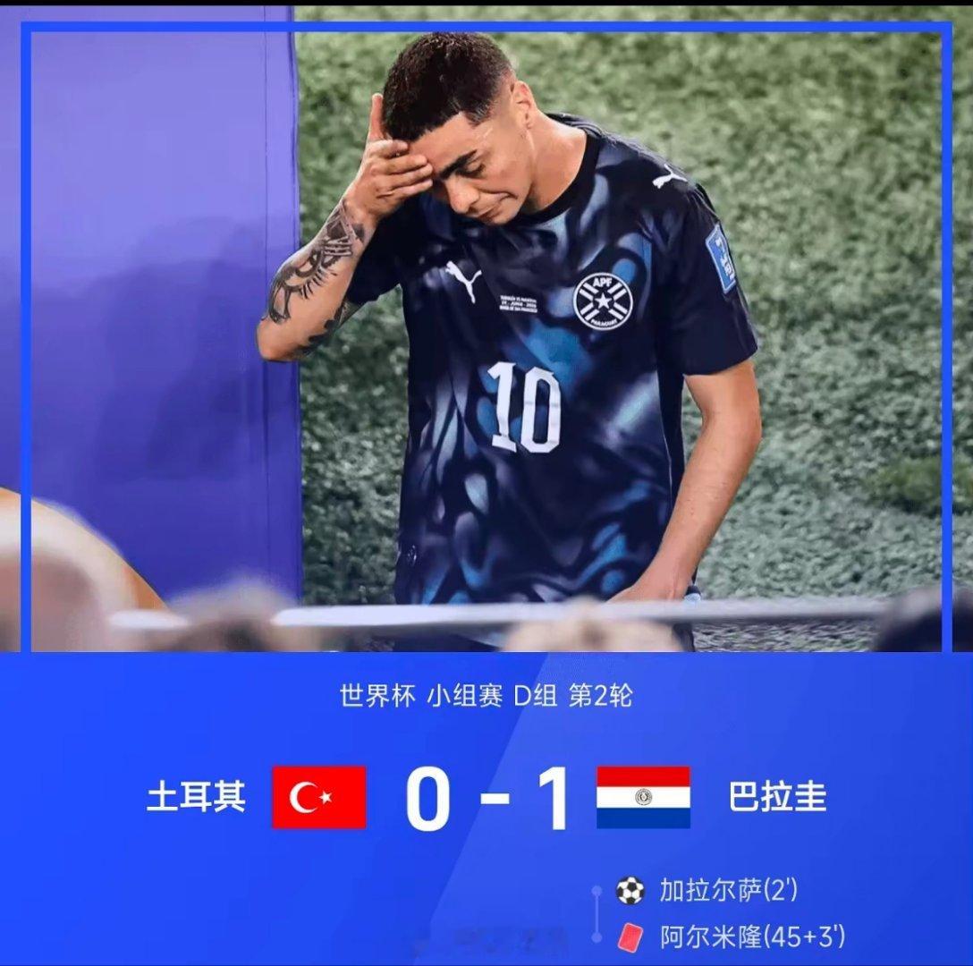 世界杯小组赛D组第2轮，巴拉圭1-0战胜土耳其。全场比赛，加拉尔萨破门建功，阿尔
