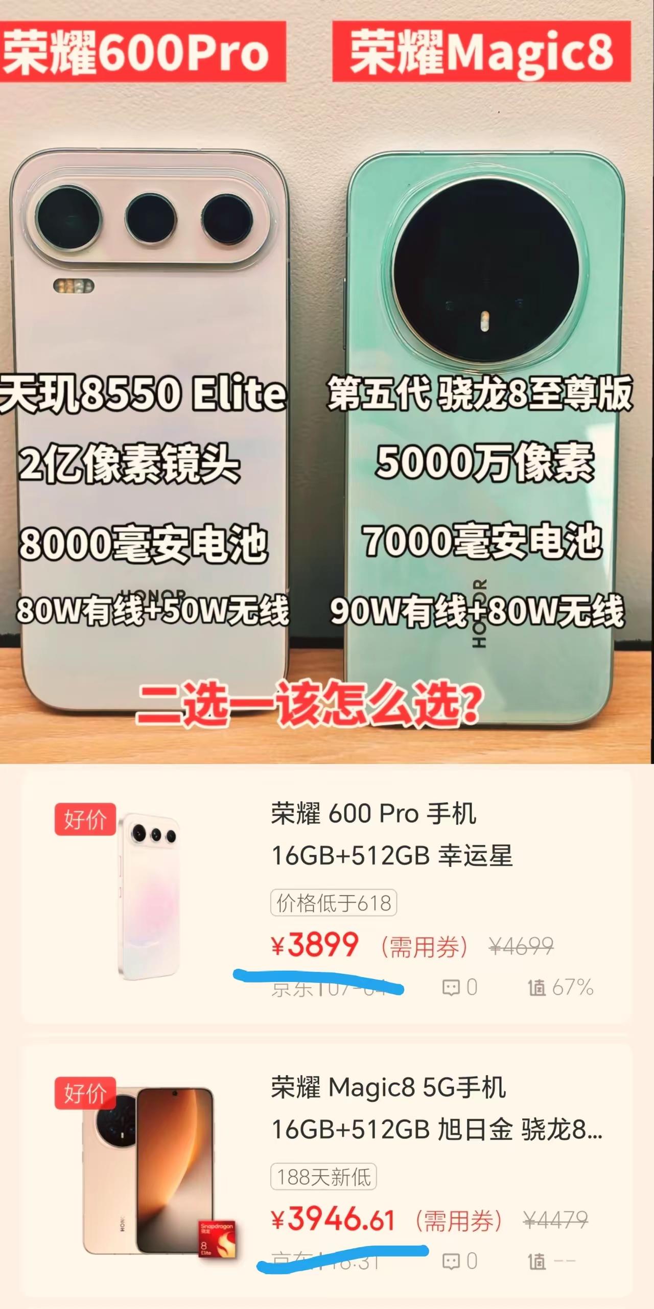 只差47块！荣耀600Pro和Magic8该冲谁？
同样16+512大内存，价格