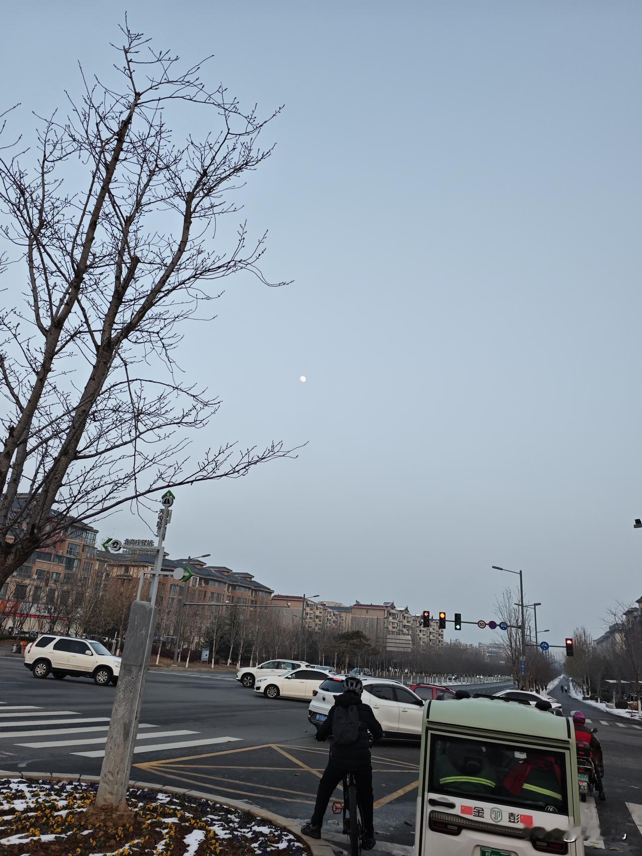 下班路上随手拍的夜景，一抬头就撞见这轮温柔的月亮，悬在城市的灯火里，清清淡淡的光