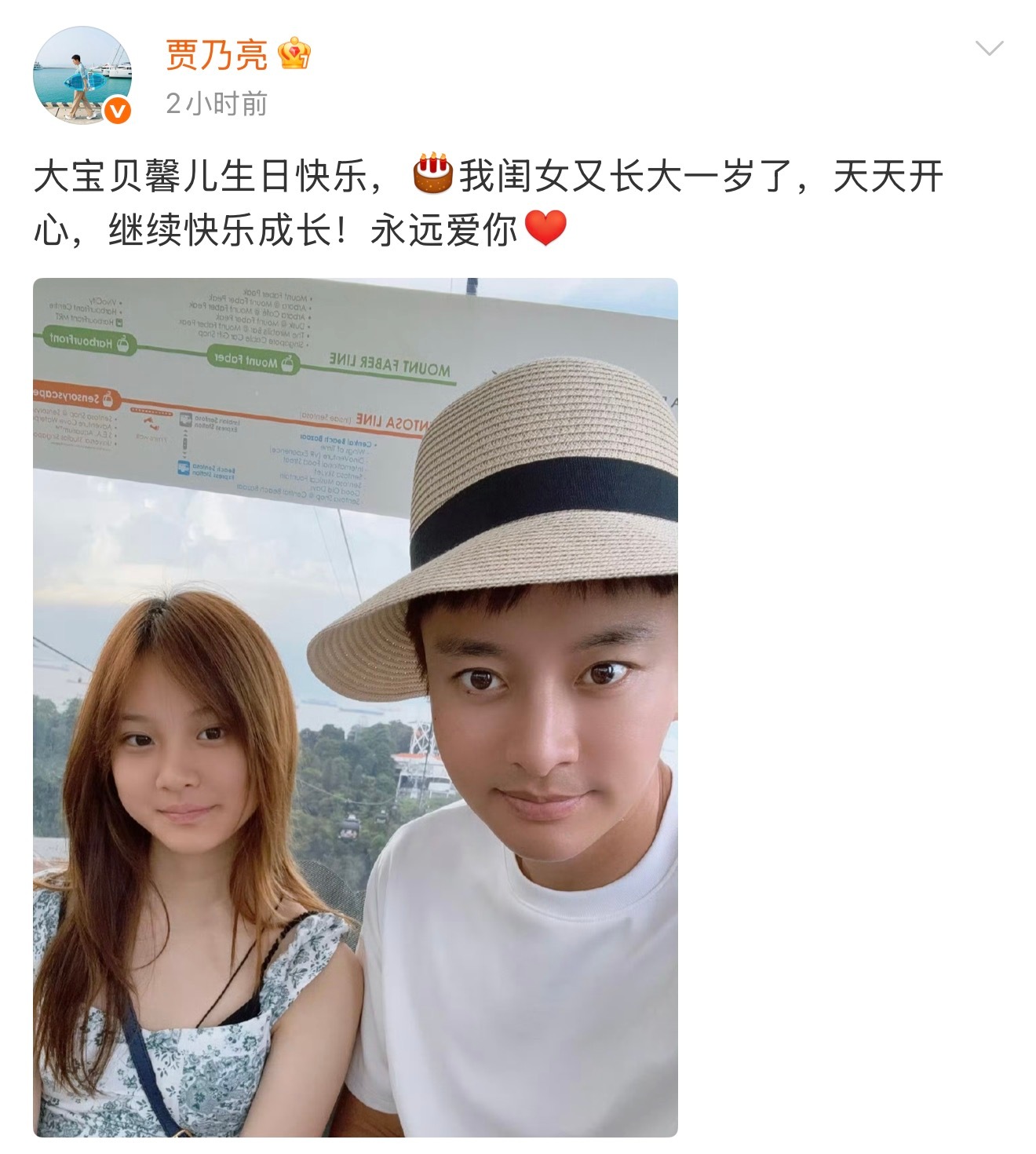 贾乃亮晒照为甜馨庆生甜馨宝贝生日快乐呀，又美又飒的小公主[心]  ​​​