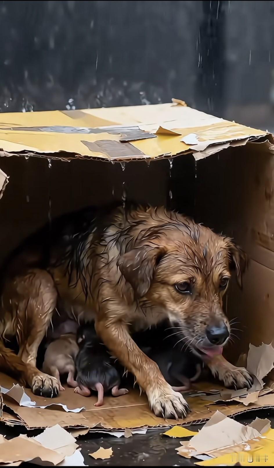 太可怜了！一个暴雨天，一位小哥哥去朋友家玩，当他走到一个废旧仓库附近的时候，看到