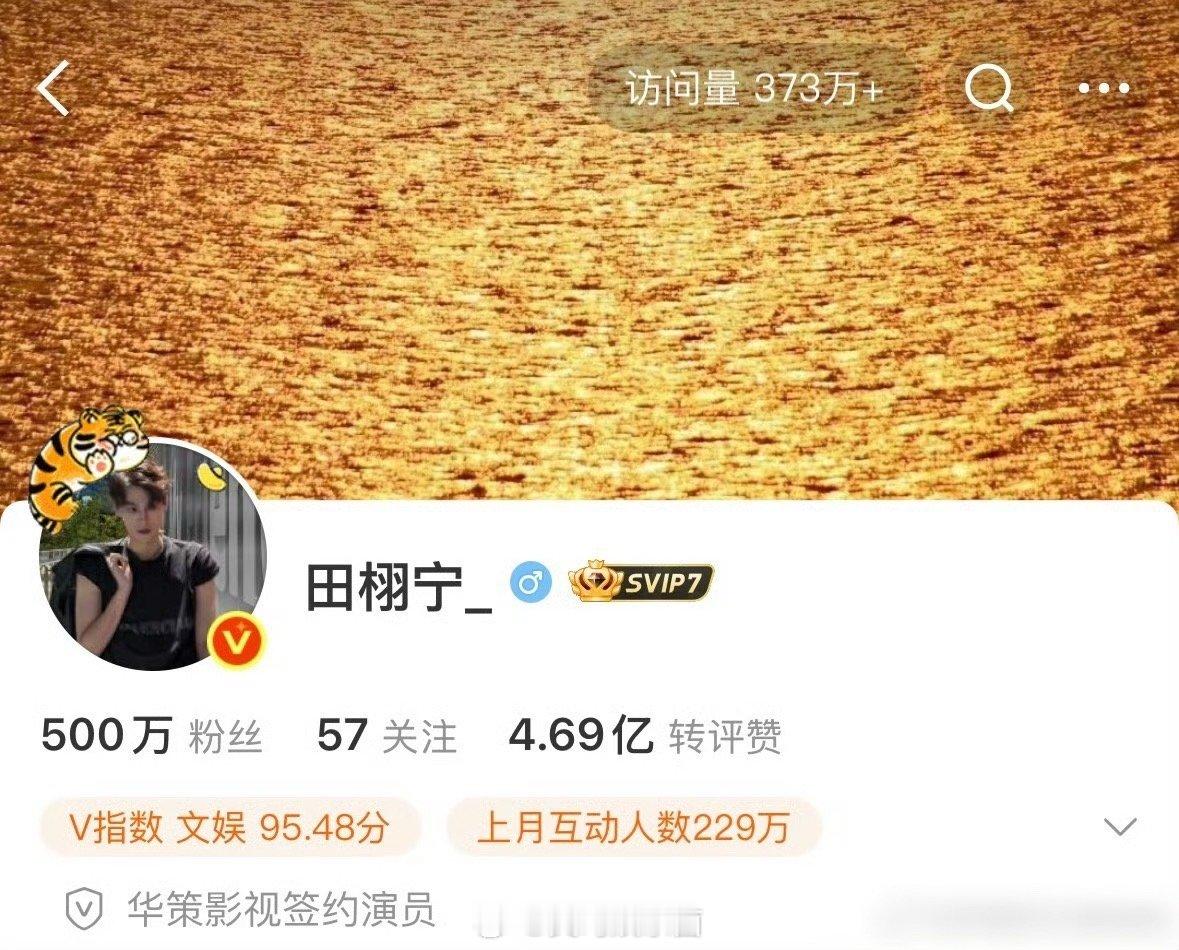 田栩宁微博粉丝破500万了 [666]流量涨得真快啊 ​​​