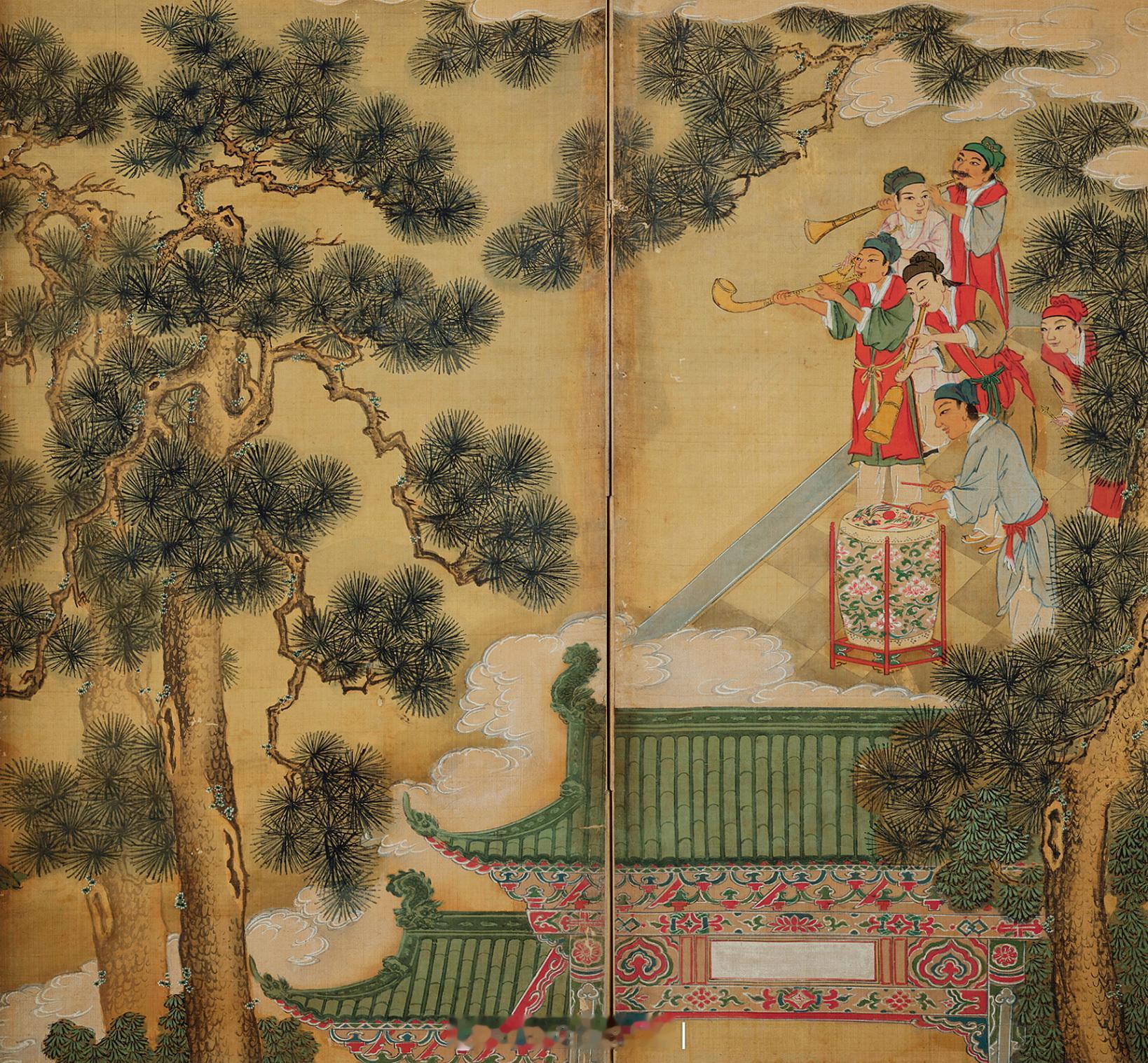 佚名 人物故事十六屏 屏风 设色绢本此套十六扇通景屏风绘传统吉祥典故《郭子仪上寿