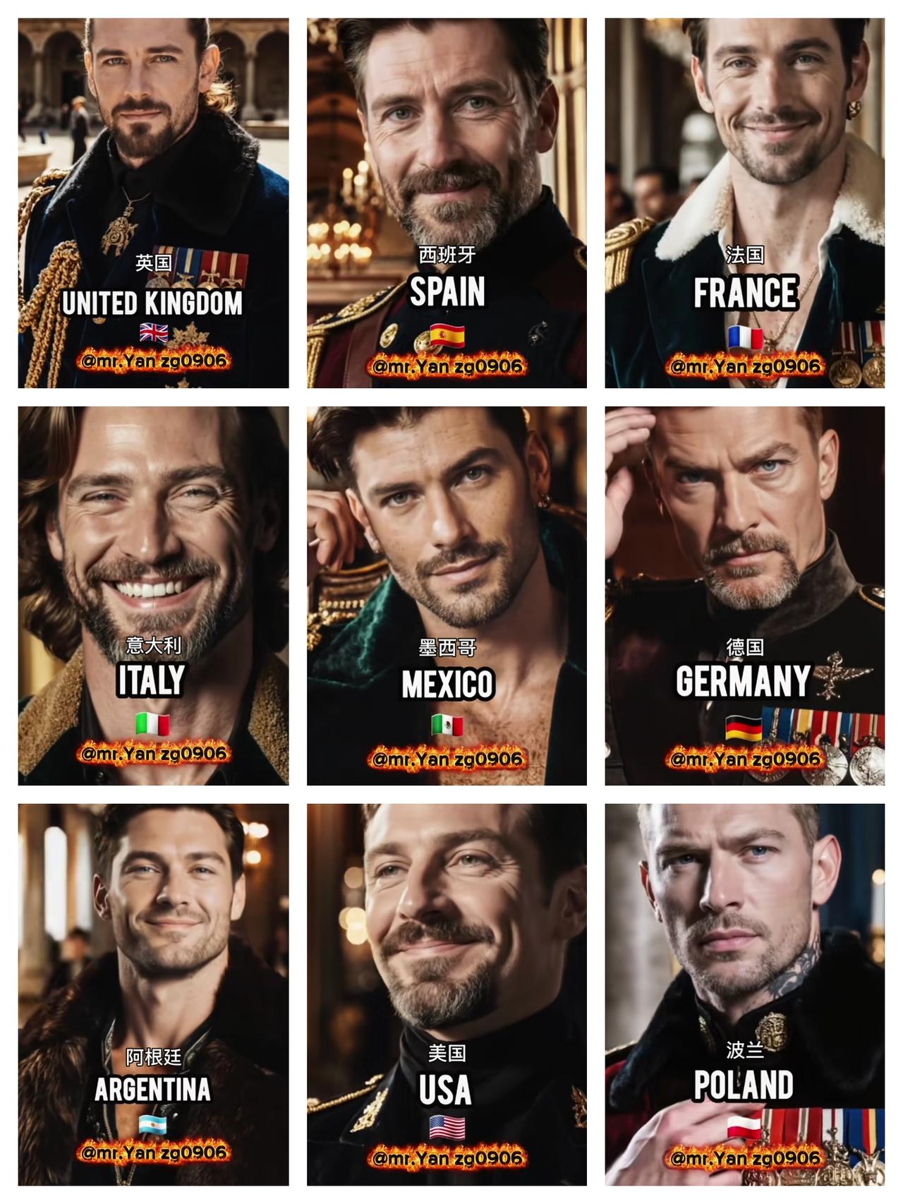 哪个国家的面孔最好看，图上筛选了世界上颜值最高的几个国家的男人面孔，你最喜欢哪个