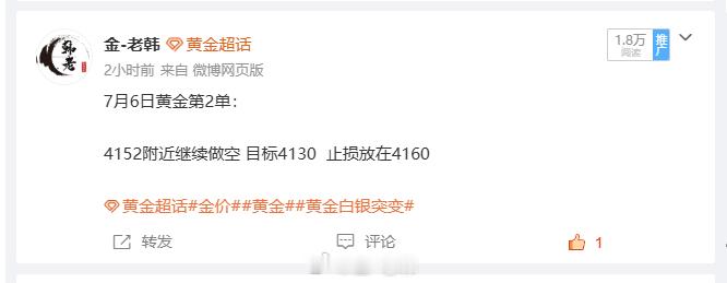 7月6日黄金第2单：小损80点离场 这一单持仓等待许久，行情始终未能走出预期走势