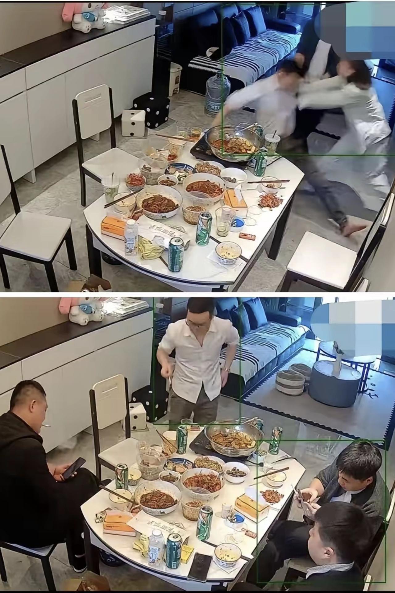 客厅里杯盘狼藉，烟蒂堆满了烟灰缸，啤酒瓶东倒西歪。当卧室门被丈夫用拳头砸得哐哐作