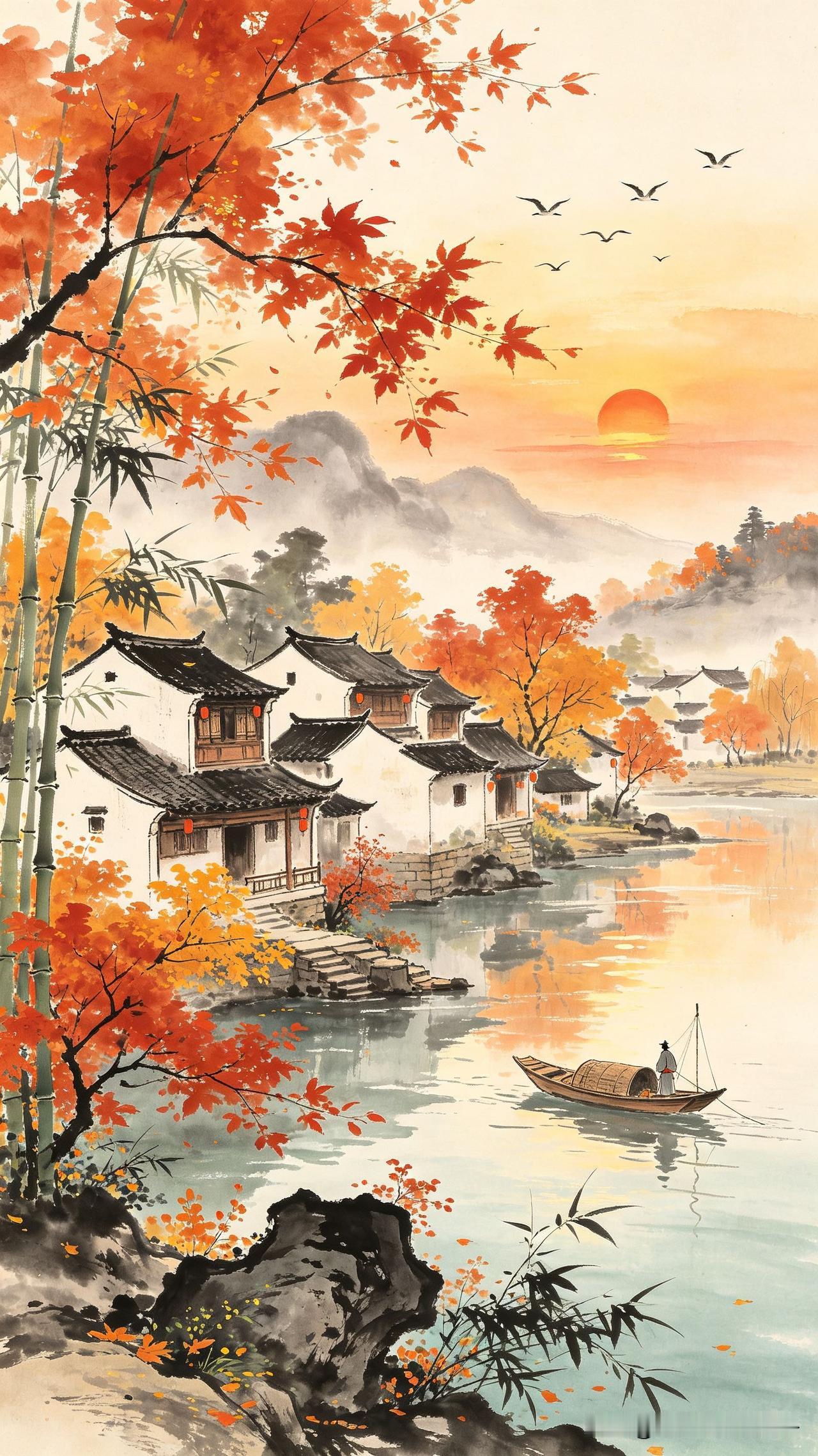 上联：蓑笠渔翁，一竿撑入斜阳里
       
上联：扁舟一叶载秋色
     